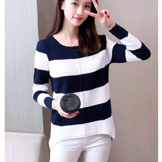 Áo khoác len dệt kim sọc