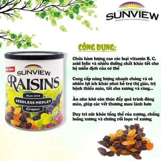 Nho khô mỹ không hạt Sunview Raisins Mỹ 425g giá sỉ