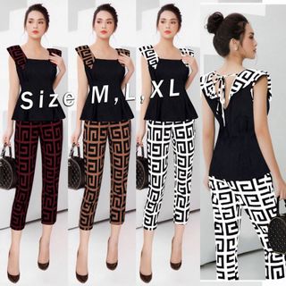 Set nguyên bộ quần lửng áo peplum phối họa tiết xinh
