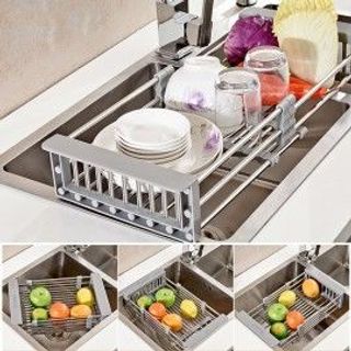 Khay inox gác lên bồn rửa tiện lợi điều chỉnh được kích thước
