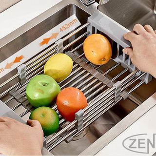 Khay inox gác lên bồn rửa tiện lợi điều chỉnh được kích thước