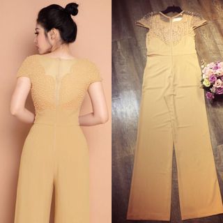 990-Jum dài ống suông phối lưới đính hột xinh xắn