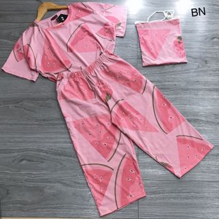 đồ bộ ngủ mặc nhà nữ dễ thương bằng vải thun đẹp giá rẻ lửng in dưa hấu kèm túi đựng BN 08666 Kèm Ảnh Thật