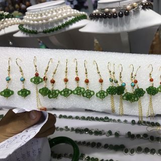 Bông tai ngọc bích bạc 925 mạ vàng