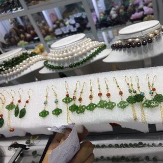 Bông tai ngọc bích bạc 925 mạ vàng