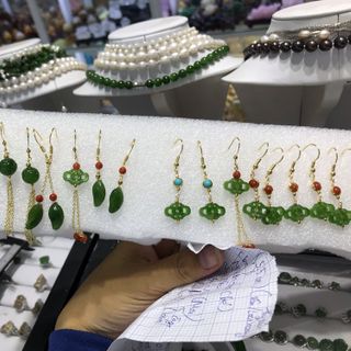 Bông tai ngọc bích bạc 925 mạ vàng