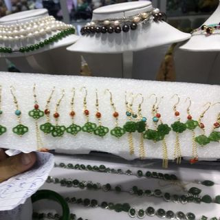 Bông tai ngọc bích bạc 925 mạ vàng