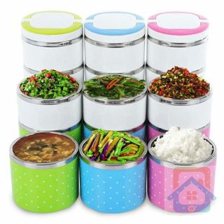 HỘP CƠM INOX 3 TẦNG CHẤM BI