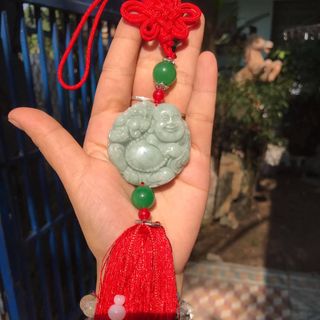 Móc treo ô tô di lặc ngọc cẩm thạch phỉ thuý cõng tỳ hưu