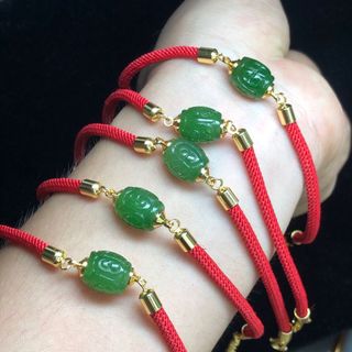 Vòng lu thống ngọc bích mix kèm dây đỏ mạ vàng
