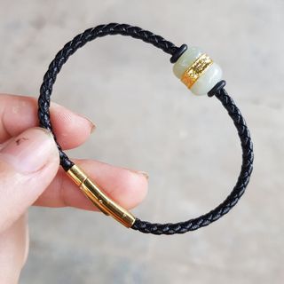 Vòng dây da lu thống bạch ngọc dát vàng