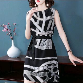 ĐẦM LỤA SỌC CỘT EO CAO CẤP -