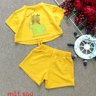 Bộ quần short áo croptop thiết kế rút dây bé gái giá sỉ