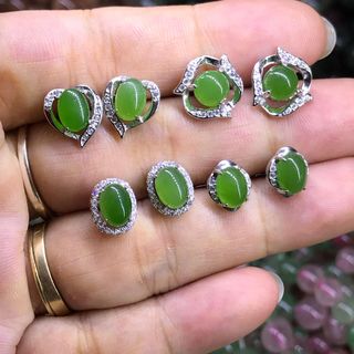 Bông tai ngọc bích canada bọc bạc 925