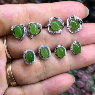 Bông tai ngọc bích canada bọc bạc 925