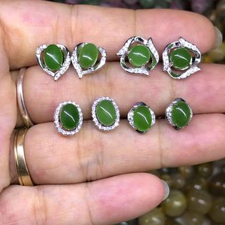 Bông tai ngọc bích canada bọc bạc 925
