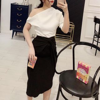 Set váy đen Áo trắng lệch vai