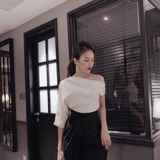 Set váy đen Áo trắng lệch vai