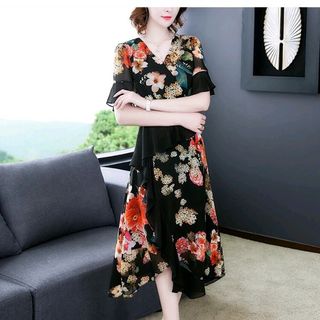 Đầm voal họa tiết cao cấp QC
