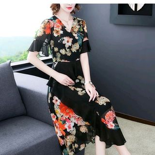 Đầm voal họa tiết cao cấp QC