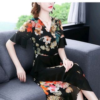 Đầm voal họa tiết cao cấp QC