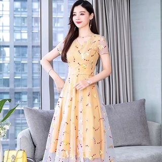 Đầm ren lưới thêu cao cấp
