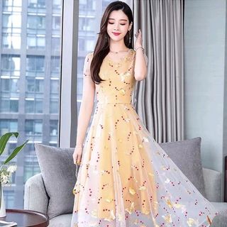 Đầm ren lưới thêu cao cấp