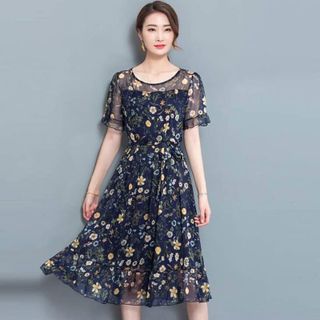 Đầm Voan Hoa In 3D Hai Tầng Cao Cấp