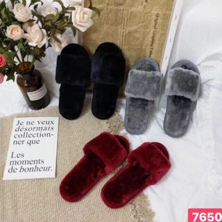 Dép lông nhung màu đỏ đô đế nhựa mang trong nhà hay ngoài phố đều xinh nhé