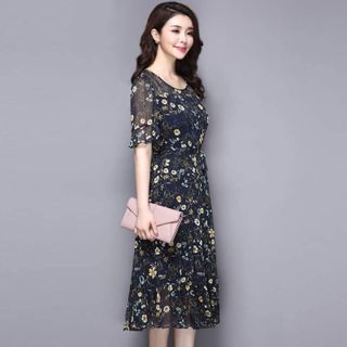 Đầm Voan In 3D Xòe Cao Cấp Hai Tầng