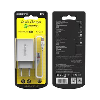 BOROFONE - Bộ Cóc Cáp Sạc Nhanh BA21A - Cổng Type C EU