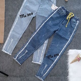 Quần jean nữ lưng thun viền sọc trắng như hình