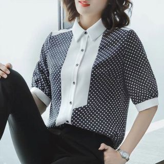 Áo Sơ Mi Chấm Bi Viền Cổ Cách Điệu