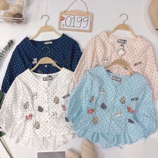 Áo peplum nút ngọc thêu hình cute giá sỉ
