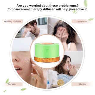 Máy khuyếch tán tinh dầu trụ đế vân gỗ kèm điều khiển 500ml