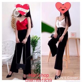 Quần lưng cao ống rộng chất liệu vải