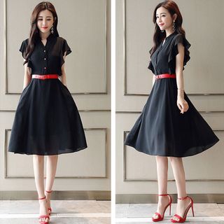 Đầm Cổ Trụ V Cánh Tiên Xòe