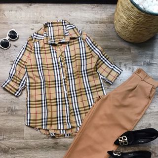 Combo 3 món bơ be ri Quần tây áo sát tay sơ mi cổ V