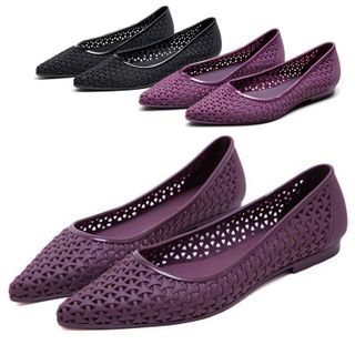 Giày búp bê nữ đi mưanhựa dẻo mủi nhọn sang trọnghoa văn đang chéo -307