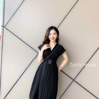 đầm đen dập ly kèm belt giá sỉ