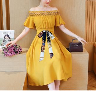 ĐẦM XÒE BỆT VAI PHỐI DÂY CỘT EO CÁCH ĐIỆU D3069 240 - KÈM HÌNH THẬT