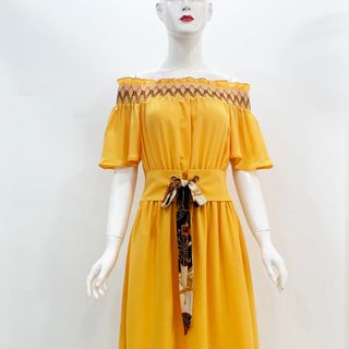 ĐẦM XÒE BỆT VAI PHỐI DÂY CỘT EO CÁCH ĐIỆU D3069 240 - KÈM HÌNH THẬT