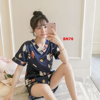 BN76 - Bộ ngủ phi lụa họa tiết đáng yêu