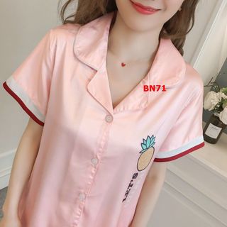 BN71 - Bộ ngủ pizama quần đùi tay ngắn phi lụa