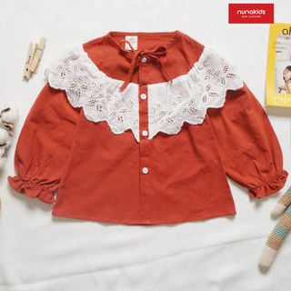 Áo tay bèo cổ đáp ren thêu