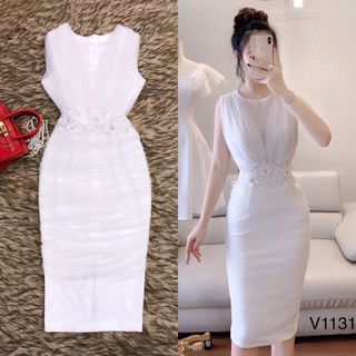 đầm trắng body phối lưới