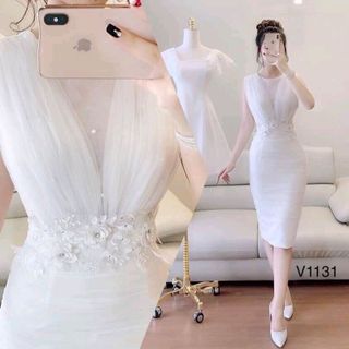 đầm trắng body phối lưới