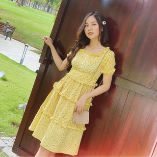 Đầm hoa phối bèo hình chụp thật - gia công và bán sỉ