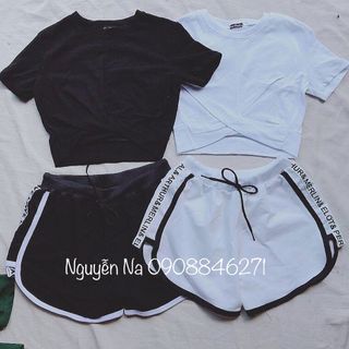 HÌNH THẬT CHÍNH CHỦ Set bộ thể thao áo crop chéo bụng quần short