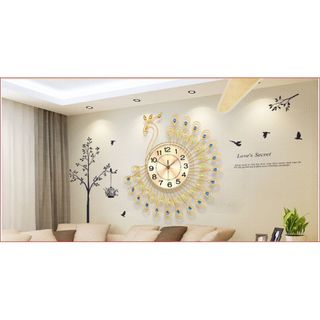Đồng hồ trang trí chim công cách điệu xòe cánh xanh JT1381MB JJT